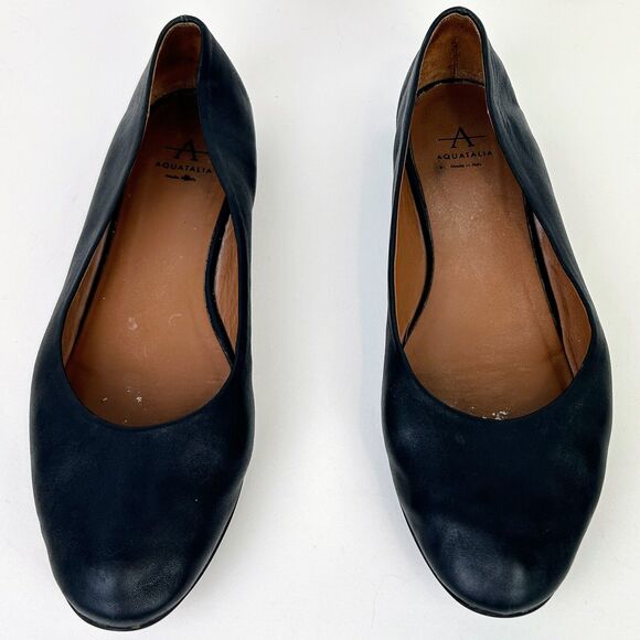 Aquatalia Black Full Leather Ballet Flats Made in Italy Classic Shoes Women's 8 - Picture 4 of 9